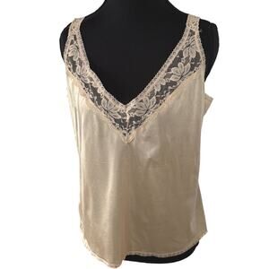 Y2K Beige Lace Sexy Lingerie Top Silky Flowy Whimsical Blouse Womens 38
